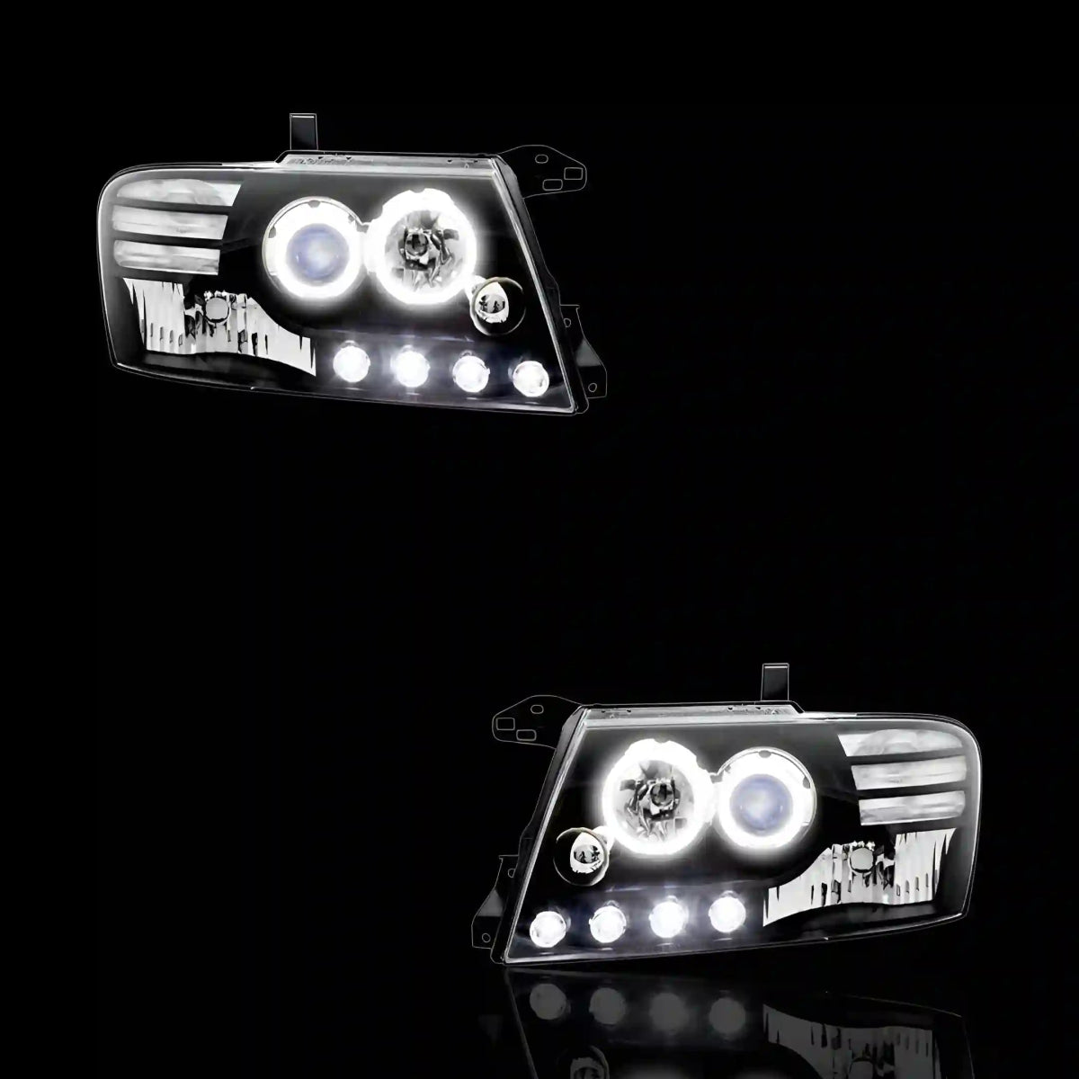 Halo Angel Eyes Headlights – Fits Mitsubishi Pajero NM NP (2000 - 2006) | LH + RH Pair - Blckline Automotive